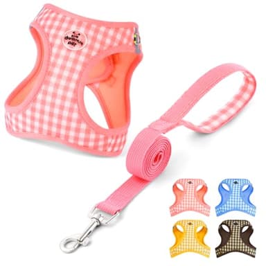 OFFCUP Arnés para Perro y Conjunto de Correa, Arnés Antitirones Reflectante Ajustable, Transpirable Malla Suave Arneses Chaleco para Perro Pequeños Gatos y Cachorros (Rosa, XS)