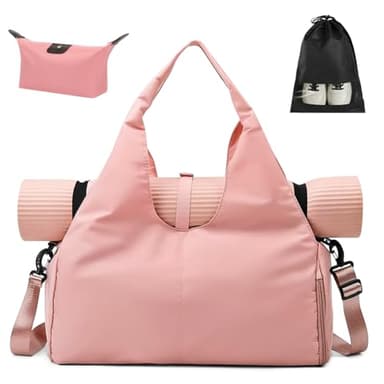 Aucuu - Bolsa de fitness deportiva y yoga con compartimento para zapatos y bolsillo húmedo, gran alfombra para pilates, hombres y mujeres, rosa, L, Rosa