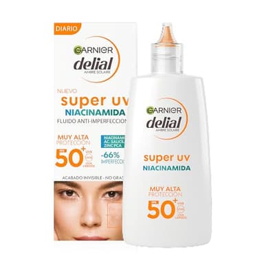 GARNIER DELIAL Crema Facial Fluida Uso Diário Muy Alta Protección Solar FPS50+ AntiImperfecciones Con Niacinamida, Fórmula No Comedogénica 40 ml