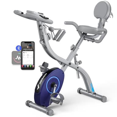 MERACH Bicicleta Estática Plegable 4 en 1, Bici Estatica con Monitor LCD y Medición de Pulso Manual, Bicicletas Fitness Magnéticas con Cómodo Cojín de Asiento, para el Hogar, Ahorro de Espaci