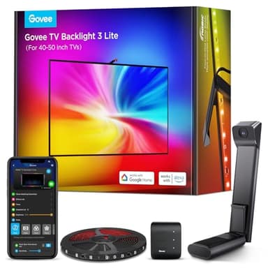 Govee TV Backlight 3 Lite con corrección de ojo de pez de cámara, 2,4m para TVs 40-50 pulgadas, retroiluminación LED RGBICW 4en1, WiFi, compatible con Alexa y control por app