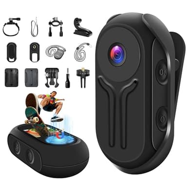 Nisanuki Camara Deportiva 1080P HD, Mini Cámara Video Acción 120° Cámara Casco Moto Bicicleta Videocámara con Pantalla Visión Nocturna, Montaje Magnético Varios Accesorios para Deportes y Actividades