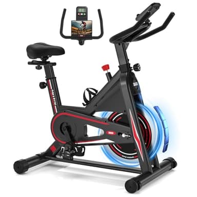 DMASUN Bicicleta Estática en Casa con Resistencia Ajustable, Bicicleta Spinning Silenciosa con Monitor LED, Cómodo Cojín de Asiento, Asientos Cómodos Transpirables Capacidad de 160 KG