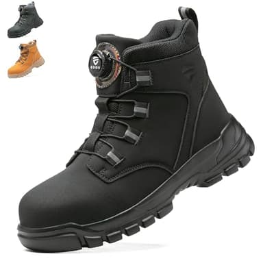 KOIFISH Botas de Seguridad para Hombre Mujer Zapatos de Seguridad Cómodos Ligeras Botas de Trabajo con Puntera de Acero Antideslizante Negro 43