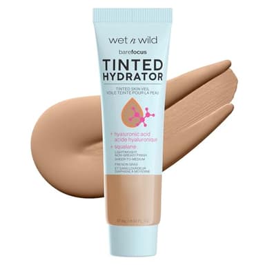 Wet n Wild, Bare Focus Tinted Hydrator, Crema Hidratante con Color, Formula con Acido Hialurónico y Pigmentos, Acabado Semimate para Piel Grasa, Cobertura de Ligera a Media, Tan