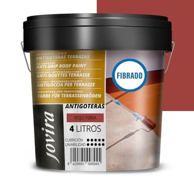 JOVIRA PINTURAS | 6 Kg| Pintura Impermeabilizante Antigoteras con Fibras – Sella Goteras y Grietas – Resistente al agua. Pintura Elástica para Terrazas, Tejados y Medianeras.(4 Litros, Rojo) A-46