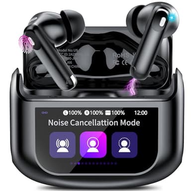 Auriculares Inalambricos Bluetooth, 48H Auriculares Bluetooth 5.4 con Pantalla Táctil LED, 4 Mic con Reducción de Ruido ANC+ENC, HiFi Estéreo Cascos Inalambricos con IP7 Impermeable/5 Modos EQ Negro