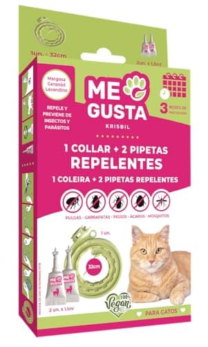 ME Gusta Pack de Collar y Pipetas Repelentes para Gatos | Incluye 1 Collar y 2 pipetas | Repele Todo Tipo de Insectos