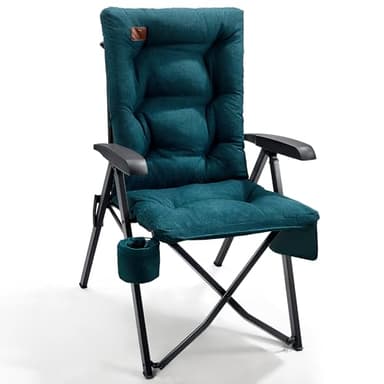 EVER ADVANCED Silla de camping plegable, respaldo ajustable en 4 posiciones hasta 150 kg, silla plegable de 6 cm de grosor, acolchada, con bolsillo lateral, soporte para bebidas, silla de jardín