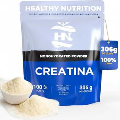 Creatina Monohidrato en Polvo 306g (90 Dosis) - Creatina Pura sin Sabor - Suplemento Deportivo para Masa Muscular - Sin Aditivos ni Alérgenos
