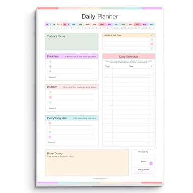 Bloc de notas diario para adultos neurodivergentes para TDAH, planificador diario de productividad, almohadilla de escritorio y gestión de tareas para mantenerse organizado y concentrado, A4 colorido