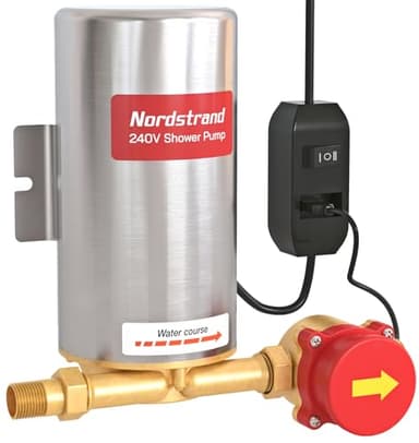 Nordstrand 90W Bomba de Ducha – Bomba Presurizadora de Agua 240V | 1 Bar, 18 L/Min | Acero Inoxidable para Agua Caliente (80°C) & Fría | Automática/Manual | Grifos, Duchas y Riego