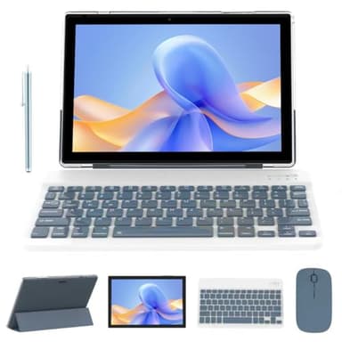 Tableta de 10 pulgadas con teclado 2 en 1, tablet Android 14 tabletas, incluye funda, lápiz capacitivo de 6000 mAh, batería de 8 GB + 64 GB, compatible con tablet de 1024 GB expandible de 10.1
