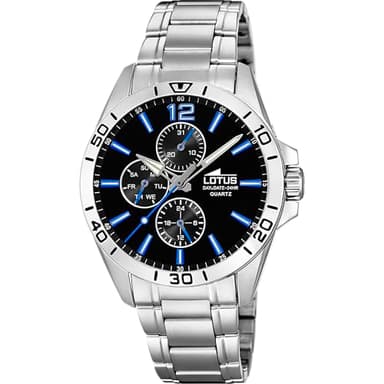 LOTUS Reloj Hombre Analógico de Acero Inoxidable 316l Plateado - Movimiento de Cuarzo - Cristal Mineral de Alta Resistencia - Resistente al Agua 5 ATM - Multifunción 18812/4