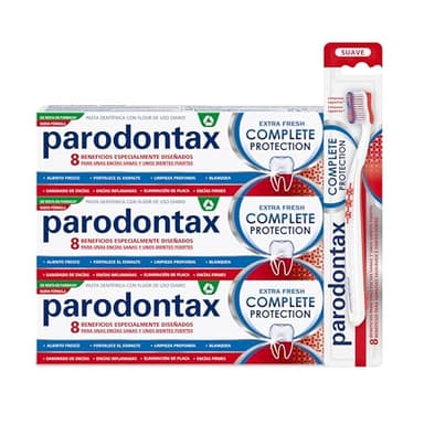 Parodontax Complete Protection Extra Fresh, Para el Sangrado de Encías, Pack de 3 Pastas de Dientes con 1 Cepillo de Dientes Suave