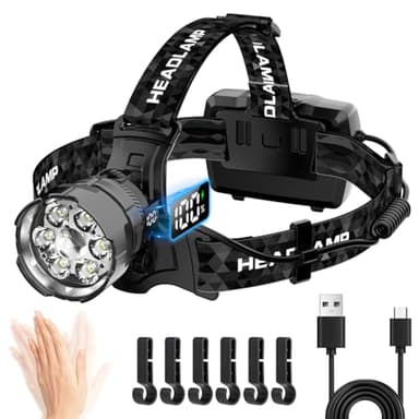 VOPHICHO Linterna Frontal LED Recargable 90000 lúmenes, Linterna de Cabeza Alta Potencia con Sensor y 7 Modos, Frontal LED Recargable Batería de 9000mAh, IPX7 Impermeable para Campeggio Pesca