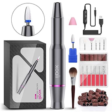 Xoali Torno para Uñas, 25000RPM Torno para Uñas Profesional 12 en 1, Lima Eléctricas Uñas USB con Brocas de Cerámica, Velocidad Ajustable, Manicura y Pedicura Eléctrico Profesional para Salón DIY