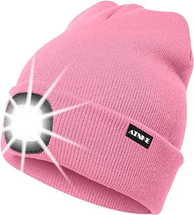 ATNKE LED Luminoso Gorro Sombrero, USB Recargable 4 LED Gorras para Correr Super Brillante Impermeable Luz Invierno Cálido Regalos para Hombre y Mujer/Pink