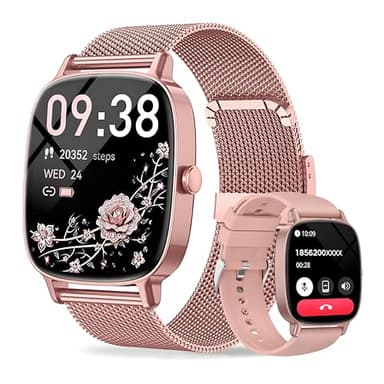 Reloj Inteligente Mujer,Respuesta/Realización Llamadas,Pantalla Ultra Nítida 1.85''HD,Monitor Fitness Tracker Frecuencia Cardíaca,Sueño/SpO2,Compatible IOS/Android,120+Modos Deportivos,IP68 y 2Correas