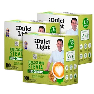 Dulcilight Estevia Granulada - 300 Sobres de Stevia 100% Sabor Natural Zero Calorías 1 sobre = 2 cdas de Azúcar Edulcorante Sustituto del Azúcar con Fibra Vegetal No GMO Keto Vegano Libre de Gluten
