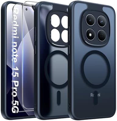 Opkiegrn Funda para Xiaomi Redmi Note 15 Pro 5G (No para 4G) Magnética Compatible con Magsafe con 2 Protector de Pantalla Carcasa, Funda para Redmi Note 15 Pro 5G 6,83" Antihuellas Mate - Negro