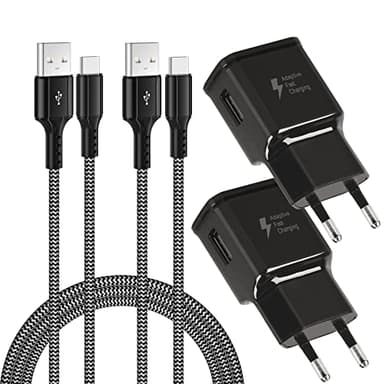 Cargador Rápido Adaptable y Cable de Nailon USB Tipo C de 2 m, Adaptador de Carga Rápida 3.0 KAIMENGLONG Compatible con Samsung Galaxy S22/S21/S20/S10/S10e/S9/S8/Note 20/10/9/8, Z Flip3 (2 Unidades)