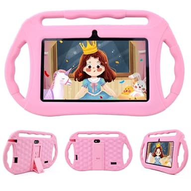 Veidoo Android Tablet para niños, 7 Pulgadas HD Tablet Infantil, 2GB RAM 32GB ROM, WiFi, Cámara Dual con Estuche, Control Parental, Juegos Educativos, Protección para Los Ojos(Rosa)