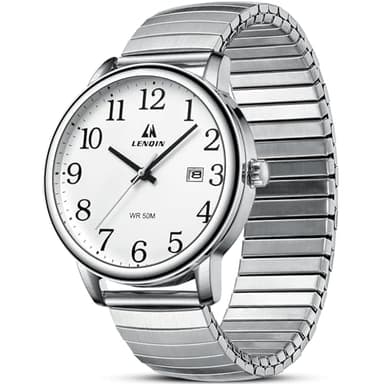 LN LENQIN Reloj Hombre Relojes De Cuarzo Analógico para Hombre Relojes De Pulsera para Resistentes Al Agua Lector Fácil Correa Expansión 38mm Reloj Negocios Moda con Fecha