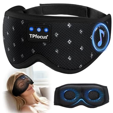TPfocus 3D Bluetooth Auriculares para Dormir, Máscara Bloqueadora de Luz con Diseño de Malla Transpirable para Mujeres y Hombres, Auriculares para Dormir en Viajes, Turnos de Noche, Oficina (Negro)
