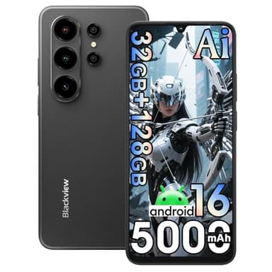 Blackview Wave 10 Android 16 Smartphone Libre con IA, 6.88" HD+120Hz, 32 GB+128 GB/2 TB TF Teléfono Móvil, 32MP AI Cámara, 500OmAh, Octa-Core, 4G Dual SIM/WiFi 5/ GPS/OTG/FM/Funda móvil, Negro