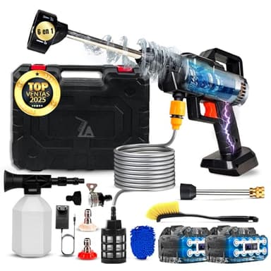 | FRENZA® Super hidrolimpiadora de Alta PRESION Premium con 2 Baterias POTENTES | hidrolimpiadora bateria portatil | Pistola Agua presion bateria |Hidrolimpiadora de Bateria con Manguera de 5 Metros|