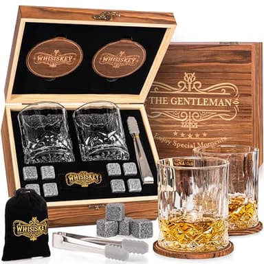 Whisiskey Set de Vasos de Whisky - Set de Regalo de Whisky - Vaso Whisky - Regalos Originales para Hombres - Caja de Regalo, 2 Vasos de Whiskey x 310ML, 4 Cubitos Hielo Reutilizables, Accesorios