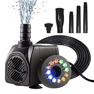 Bomba Agua Sumergible 220V, Bomba de Agua Sumergible Fuente con Boquillas, Bomba Agua Acuario Sin Ruido, Jardin Decorativa Accesorios Acuarios Estanque Bomba Pecera Filtro Pequeña Externo 750L/H 15W