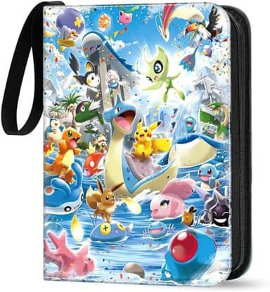 Álbum de tarjetas coleccionables, 4 compartimentos, capacidad para 400 tarjetas, piel sintética, impermeable, con cremallera, perfecto para coleccionistas