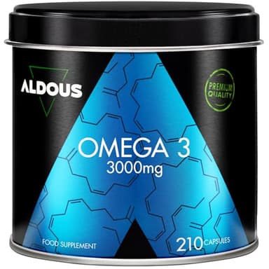 Omega 3 capsulas - 3000mg dosis diaria - 210 cápsulas - Omega 3 EPA y DHA - Aceite de Pescado - Vitamina E, Ácidos grasos - Colesterol, Visión, Cerebro - Más de 2 meses - ALDOUS