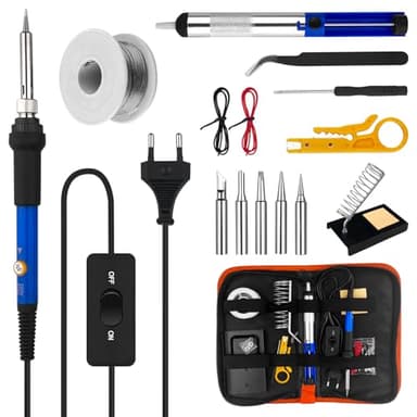 WinGluge Soldadores de Estaño, Kit de Soldador EléctricoTemperatura Ajustable 200-450°C, Soldador de Estaño con Interruptor ON/OFF, 5 Puntas, Para Reparaciones Eléctricas, Aficionados al Bricolaje