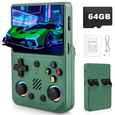 Forlarme RG36PRO Retro Video Game Console-Support 30000+ Classic Games,3.5" IPS Screen,Open Source System,64G TF Card,3000mAh Battery,Portable Console for Teen or Partner - Gift for Christmas - Green