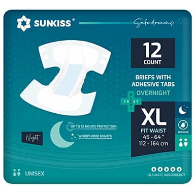 SUNKISS TrustPlus Pañales para Adultos Durante la Noche con Máxima Absorción, Bragas Absorbentes Unisex para Incontinencia, Mujeres y Hombres, Control de Olores, Talla XL, 12 Unidades