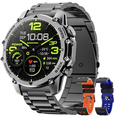 Reloj Inteligente Hombre con Linterna, 1.52" HD Smartwatch Militar con 500 mAh Batería(7-30 días), Relojes Inteligentes Hombre con 110+ Deportivos/Monitor Sueño/Pulsómetro/SpO2 para iOS Android