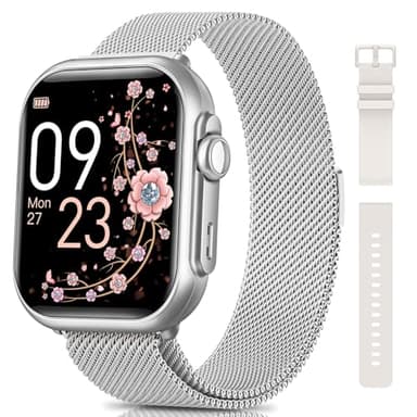 Sanorum Reloj Inteligente Mujer con 1000mAh Batería, Autonomía 100 Días 5 ATM Smartwatch Mujer con Función Femenina/Sueño/Pulsometro/Calorías/Podómetro 120+Modos Deportivos Android iOS Regalo, Plata