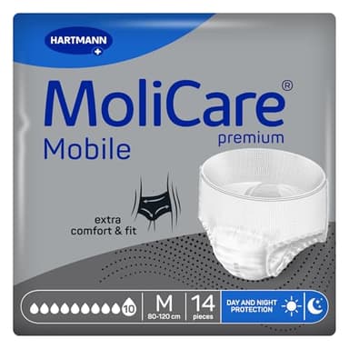 Molicare Mobile 10 Gotas Talla M, Ropa Interior Absorbente para Mujeres y Hombres con Incontinencia Severa, Protección Contra Fugas, Respetuosa la Piel, Mejor Ajuste Corporal, 14 uds