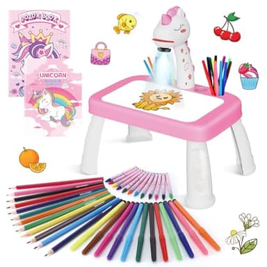 Unicornios Para Niñas Proyector Dibujos Para Niños con 72 Motivos Regalo Niña 3 4 5 6 Años Juguetes Niños Juguetes Juegos con Lápices de Colores,Álbum de Recortes,Libro de Pegatinas,Pegatinas,Sello