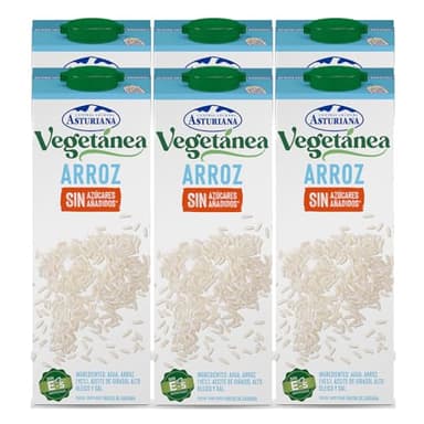 Central Lechera Asturiana - Vegetánea Bebida de Arroz Sin Azúcar Añadido, Pack de 6 Briks de 1 Litro con Tapón de Rosca, 6 x 1L, 6000 Mililitros