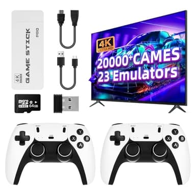 Consola de Videojuegos Retro con Dos mandos y Tarjeta de Memoria integrada de 64 GB. Incluye 30 000 Juegos y Salida HDMI Compatible con resoluciones de 1080p/720p. (Blanco + Negro)