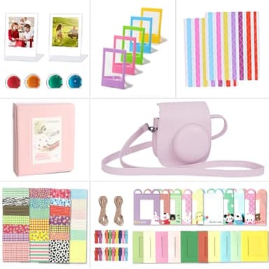 Riosin Accesorios compatibles con la Cámara Fujifilm Instax Mini 12, incluidos Funda Mini 12, álbumes, Filtros, Marcos y Pegatinas (Flor Rosa)