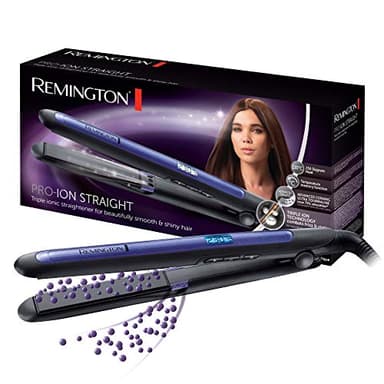 Remington Plancha Pelo tecnología iónica triple: menos encrespamiento y electricidad estática Pro-Ion cerámica con turmalina ultra, pantalla LCD, 150-230 °C, función de temperatura turbo S7710