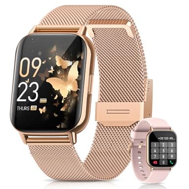 2026 Nuevo Reloj Inteligente Mujer, 1.85" AMOLED Smartwatch con Llamadas Función Femenina, 24H SpO2/Pulsómetro/Sueño,113+ Modos Deportivos 5ATM Calorías Podómetro WhatsApp Android iOS Oro Rosa, Regalo