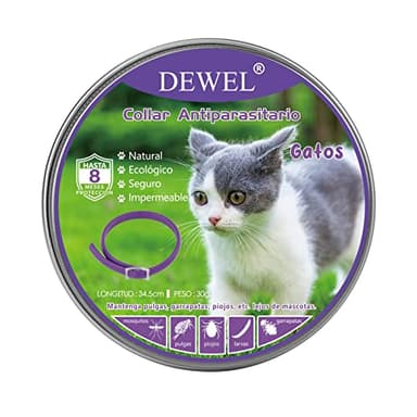 DEWEL Collar Antipulgas Gatos, de Protección Efectiva de 8 Meses, Collar contra Pulgas Garrapatas y Mosquitos, Natural y Seguro para Gatos y Perros Pequeños, 34.5 cm Morado 1 Unidad