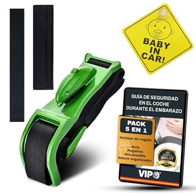 SUPER PACK Cinturón Embarazada Coche Homologado + GUÍA SEGURIDAD EN EMBARAZO + Pegatina Baby on Board + Almohadilla + Organizador | Confort y Protección Total (Verde)