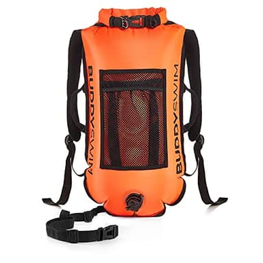 BUDDYSWIM Mochila Boya Natacion Aguas Abiertas 28 L con Bolsa Estanca Interior 100% Impermeable y Espaldera Desmontable. Boya de Natacion de Seguridad Resistente, Ligera y Fácil de Plegar. Naranja.